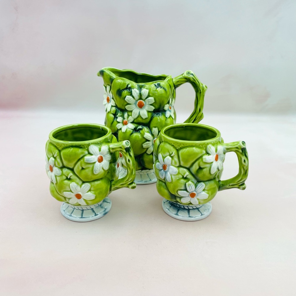 Vintage Porcelain Floral Pitcher and Mug Set